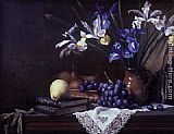 Maureen Hyde Wall Art - Still Life with Irises and Grapes